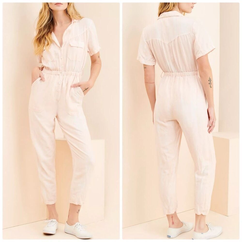 Steele Denim Jumpsuit Light Peach 🍑
